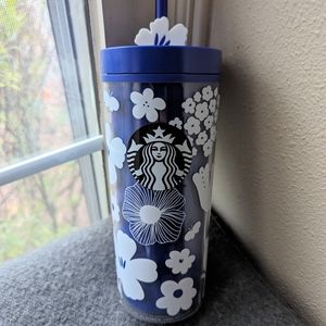 Starbucks Asia blue floral plastic 16oz tumbler BNWT